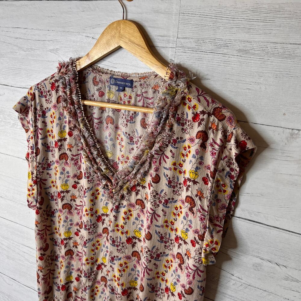 Democracy Blouse Womens Size Medium Floral Boho Tie at Waist Colorful Spring - Picture 10 of 16